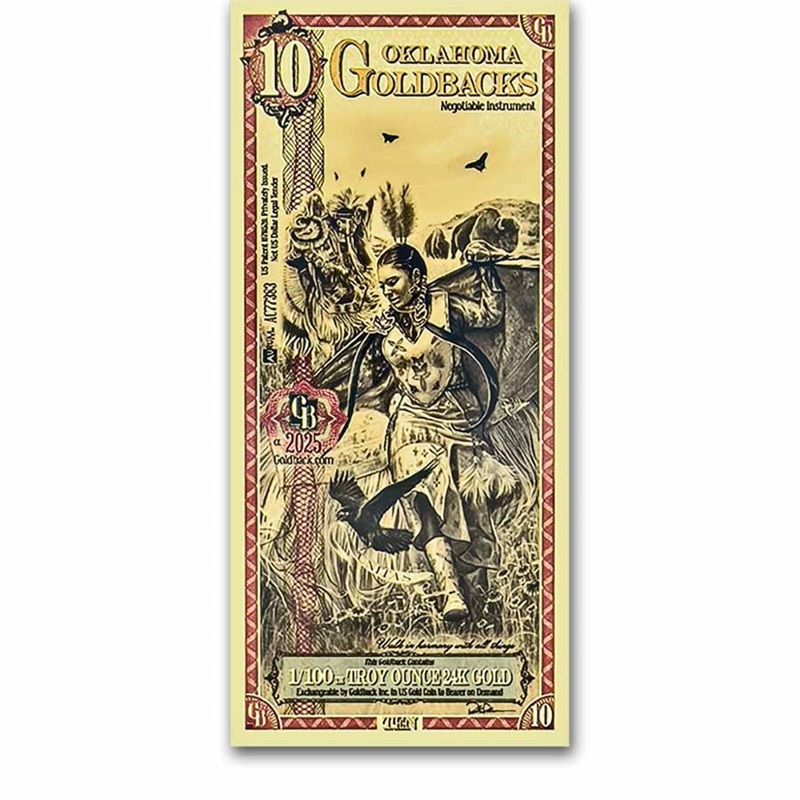 10 Oklahoma Goldback - 24k Gold Foil Note