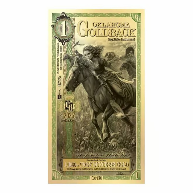 1 Oklahoma Goldback 1/1000 oz 24K Gold Foil Aurum Note