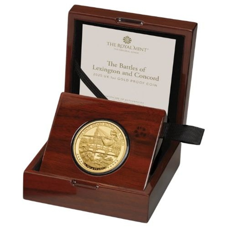 2025 1 oz Gold Battles of Lexington and Concord Proof w/ Box and COA