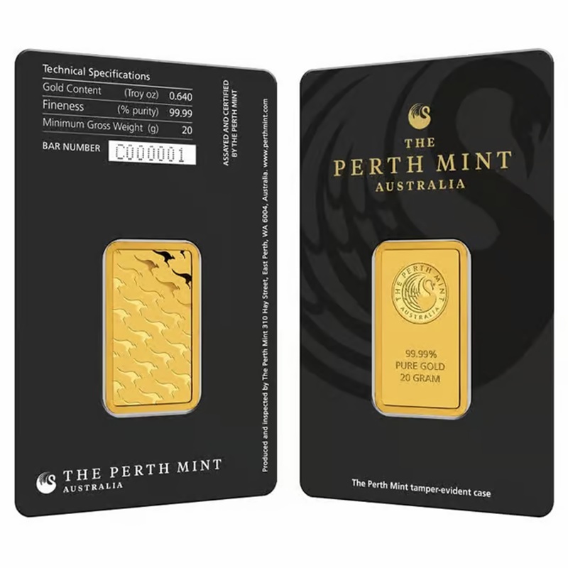 20 Gram Perth Mint Gold Bar .9999 Fine (in Assay)