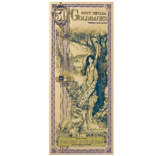 50 Nevada Goldback 1/20 oz 24K Gold Foil Aurum Note