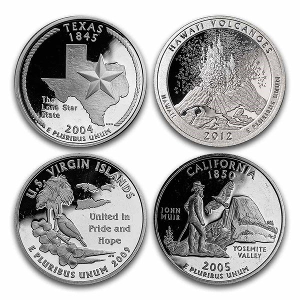 $10 Face Value 90% Modern Quarters - Statehood/ATB Proofs